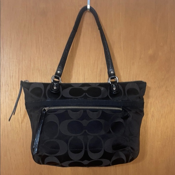 •COACH•BLACK SIGNATURE "C" LOGO TOTE BAG GUC - Picture 3 of 12